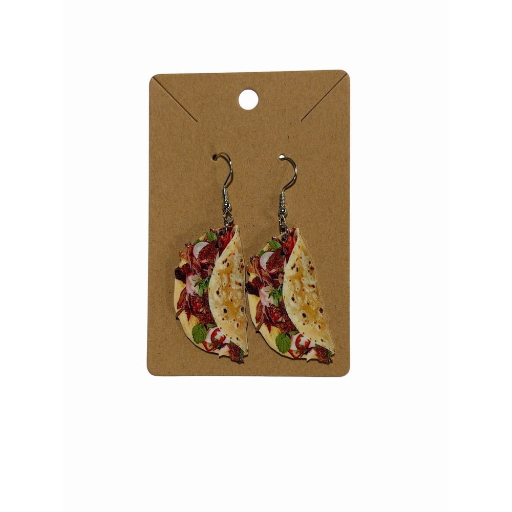 Handmade Taco Food Novelty Drop‎ Earrings Silver Tone Fishhook Quirky Jewelry